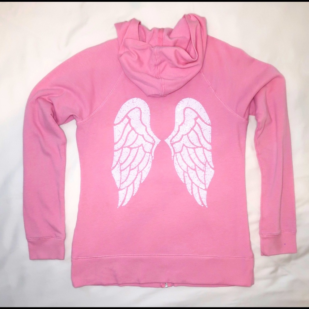 Pink VS white sequin angel wing zip up hoodie